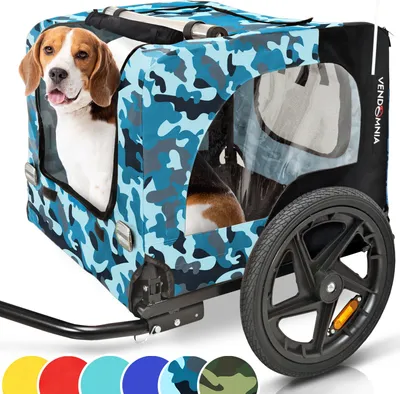 Produktbild von Hundeanhänger für Fahrrad Hunde Fahrradanhänger inkl. Fahne und Gurt klappbar Rot Sand Minzgrün Violettblau Militärblau Farbe: Militärblau