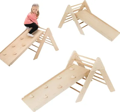 Produktbild von Kletterdreieck, Klettergerüst aus Holz für Kinder Sprossendreieck, Kinderrutsche | Holz