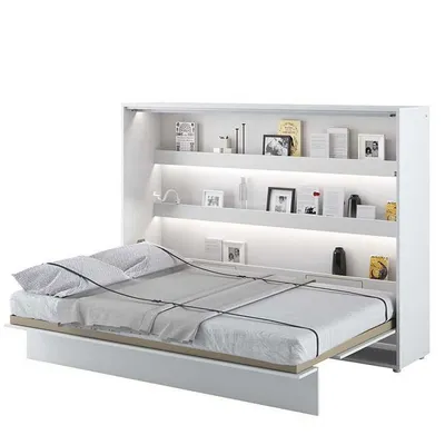 Image de Lit escamotable mural, modèle BC-04, horizontal, dimensions 140x200 cm, pour chambre à coucher, finition blanche mate