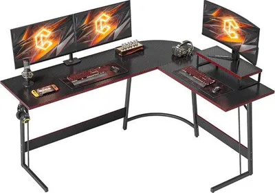Obrázek produktu pro Herní stůl Famanu, tvar L, rozměry 170 x 120 cm - černý s povrchem imitujícím karbonové vlákno
