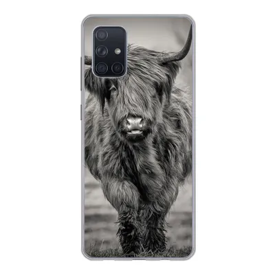 Produktbild von MuchoWow® Handyhülle Schutzhülle Hülle für Samsung Galaxy A51 Schottischer Highlander - Schwarz und Weiß Silikon Softcase Handy Hülle - Schutzabdeckung