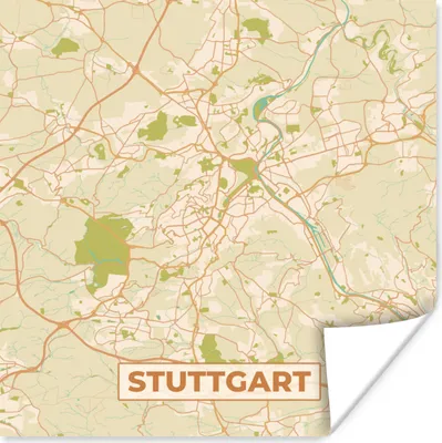 Produktbild von MuchoWow® Poster Stadtplan - Stuttgart - Stadtplan - Vintage 75x75 cm - Wand Dekoration