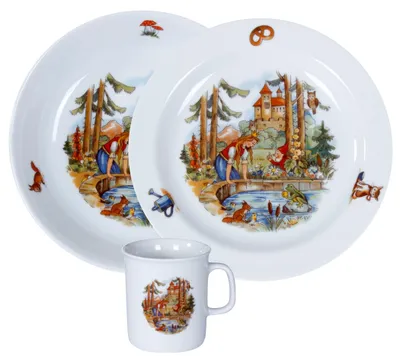 Productafbeelding van Kinderservies set, 3-delig, porselein, met sprookjesmotief "De Kikvorsenkoning"
