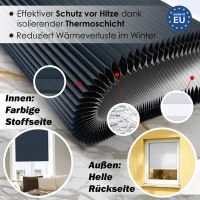 Produktbild von Thermo Wabenplissee Hitzeschutz, ohne Bohren, Schwarz, 45x130