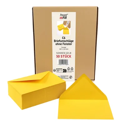 Produktbild von 50 x PresentFill® Briefumschläge C6 ohne Fenster - Sonnen Gelb