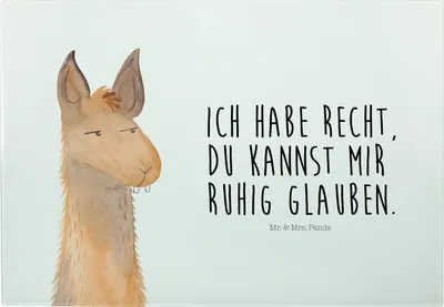 Produktbild von Mr. & Mrs. Panda Vesperplatte Lamakopf Genervt - Weiß - Geschenk, schneidbrett, Freundin, vesperbrett, Schneidebrett, Lama, Brotzeitplatte, Lamas, Chefin, Azubi, Büro