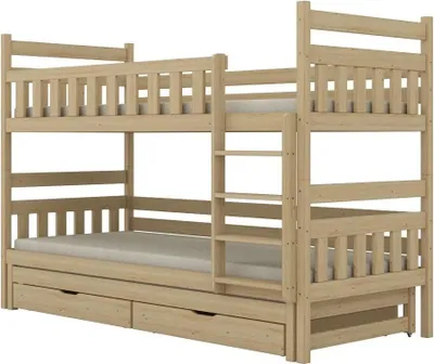 Zdjęcie produktu dla Łóżko piętrowe BARTEK 180x80 sosna nielakierowana drewniane trzyosobowe z szufladami
