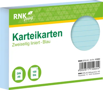Immagine prodotto di RNK Verlag 115064 Schede - DIN A6, foderate, blu, 100 schede
