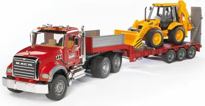 Zdjęcie produktu dla niskopodwoziowa ładowarka Bruder MACK Granite i koparko-ładowarka JCB 4CX, model pojazdu