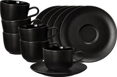 Produktbild von Seltmann Weiden Liberty Velvet Black Kaffeetasse mit Untertasse 260 ml 6er Set