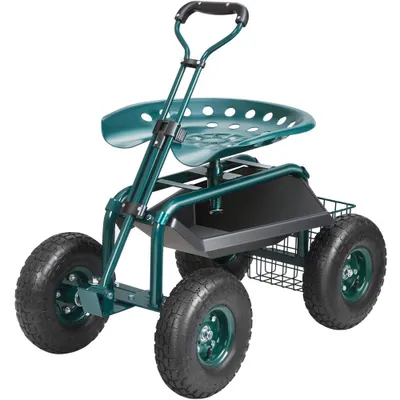 Immagine prodotto di Carrello da officina con sedile rotante - acciaio, portata fino a 136 kg, carrello da giardino con manico da 25 cm, sedile regolabile in altezza (45-54 cm), carrello a rulli con pressione dei pneumatici di 30 PSI, sedile da lavoro, sedile da giardino - verde.