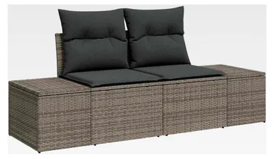 Produktbild von 7-teiliges Garten-Sofaset mit Kissen Grau Poly-Rattan Akazie Lounge Sofa Outdoor
