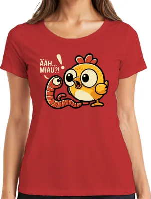 Produktbild von ÄÄH... MIAU?! Lustiges Küken Wurm Cartoon Niedlich Ostern Kinder Damen T-Shirt, Rot, M