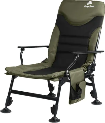 Produktbild von CampFeuer Angelstuhl Moosgrün/Schwarz, Höhenverstellbar, Faltbarer Campingstuhl mit Tasche