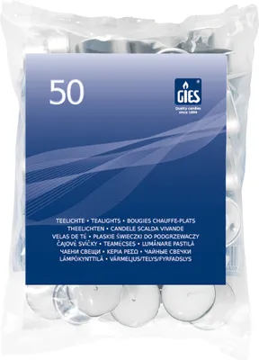 Produktbild von 50 Teelichter von Gies mit 4 Stunden Brenndauer