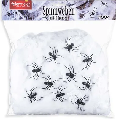 Produktbild von Halloween Dekoration "100g Spinnweben und 10 Spinnen" | Weiß Schwarz Variante: 85038008