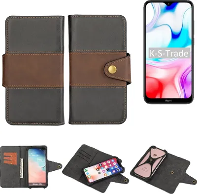 Produktbild von K-S-Trade Handyhülle Schutzhülle Hülle Bookstyle Wallet-Case kompatibel mit Xiaomi Redmi 8 Bumper Rundumschutz schwarz-braun 1x