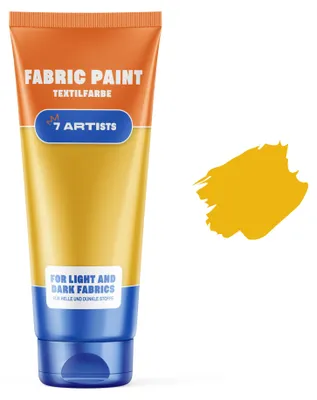 Produktbild von 7 Artists Stoffmalfarben Stofffarben Textilfarbe Gelb Acrylfarbe Waschfest Auf Wasserbasis | Flasche 60 ml | Textilfarbe Waschmaschinenfest Nach Fixierung | Hochdeckend Für Dunkle Stoffe – Deckweiß