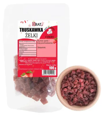 Zdjęcie produktu dla Truskawkowe kostki (żelki) bez dodatku cukru 100g