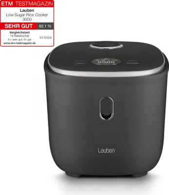 Produktbild von Lauben Low Sugar Rice Cooker 3000AT, Reiskocher, 3 l Inhalt, 6 Automatikprogramme, manuelle Einstellungen, Antihaft-Keramikoberfläche, Schwarz