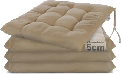 Productafbeelding van Set van 4 stoelkussens 40x40 cm met bevestigingskoordjes, geschikt voor binnen en buiten, taupe