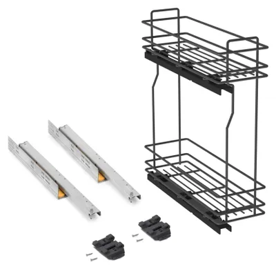 Produktbild von Emuca Flaschenhalter TitaneMax, seitlich, ausziehbar, mit Schließautomatik, Modul 200mm, Stahl, Anthrazitgrau
