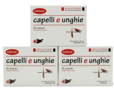 Produktbild von Calmea - Nahrungsergänzungsmittel für Haare und Nägel mit Biotin Vitaminen und Mineralstoffen - 90 Kapseln 3 Monate