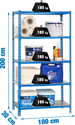 Produktbild von Simonrack Simonclick Plus 5/300, 5 Regale, Stahl, Metall, Blau, Edelstahl, 180 kg, 9 min