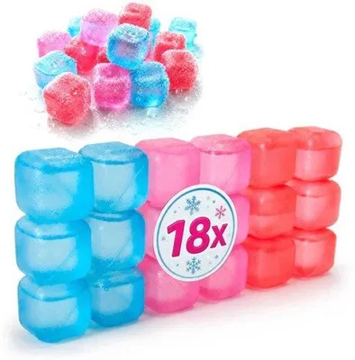 Productafbeelding van Herbruikbare IJsblokjes 18 Stuks - Vierkant - 2,5 x 2,5 x 2,5 cm - Kunststof - Voor Drank Koelen Zonder Verdunnen