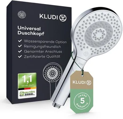 Productafbeelding van Universele douchekop met waterbesparende functie, 3 straalstanden (voor lichaam, haar en huid), gemakkelijk te reinigen douchekop, diameter 11,7 cm, chroom.