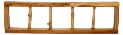 Produktbild von Design Garderobe aus Teakholz Äste mit Haken 4 Wandhaken Recyclingholz Kleiderhaken Teakholz Hängegarderobenleiste 80cm Länge (4 Haken)