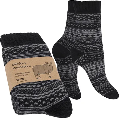 Produktbild von Frottee-Socken – Celodoro – Für Damen und Herren mit Muster (1 Paar) – Schwarz und Grau
