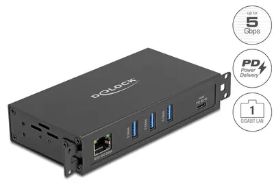 Obrázek produktu pro DeLOCK 64336, USB 3.2 Gen 1 (3.1 Gen 1) Type-C, RJ-45, USB 3.2 Gen 1 (3.1 Gen 1) Type-A, 5000 Mbit/s, Černá, Kov, Čína
