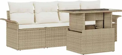 Image de Ensemble de canapés de jardin vidaXL, 5 pièces, beige, en polyrotin