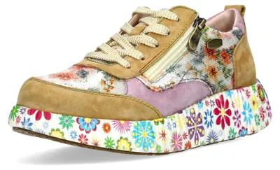 Produktbild von Laura Vita Damen Sneaker floral Leder mit Reißverschluss Pailletten NIKITO 62, Größe:37 EU, Farbe:Gelb