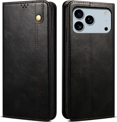 Immagine prodotto di Custodia per iPhone 17 Pro in pelle flip case portafoglio con funzione stand nero