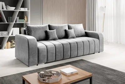 Produktbild von Easy4You Schlafsofa Pufetto - 245 cm - Velour Grau - 3 Sitzer Sofa - Bettzeugbehälter - Couch mit Schlaffunktion - Stoff: MANILA 16