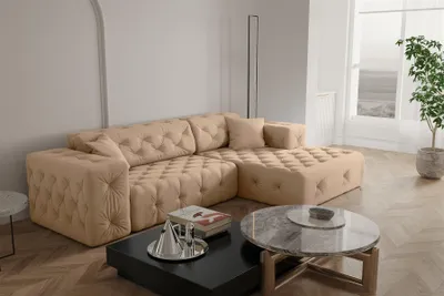 Produktbild von Ecksofa Designersofa CHANTAL in Stoff Opera Velvet Beige Ottomane Rechts