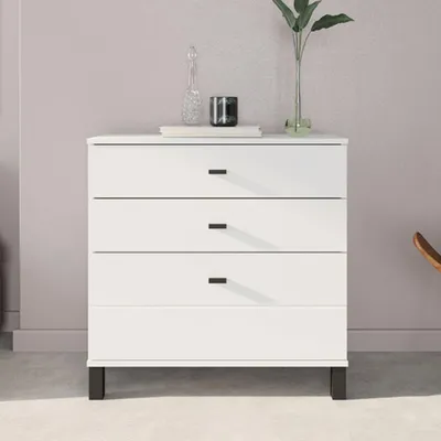 Image de Mindo - Buffet, 77x35x78h cm Blanc Mat, 3 Tiroirs
