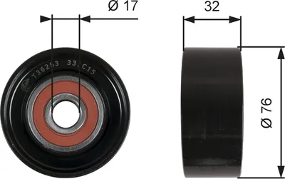 Produktbild von GATES T36253 Umlenkrolle Keilrippenriemen 76mm für KIA SORENTO I (JC) für HYUNDAI H-1 Travel (TQ)