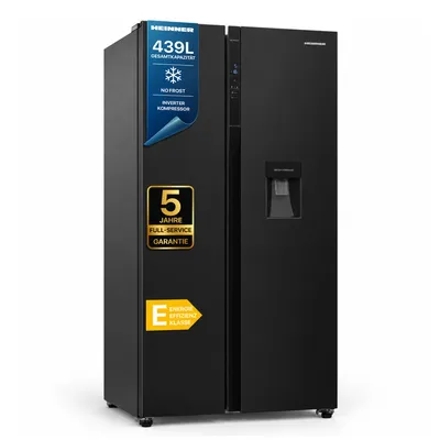 Produktbild von Heinner HSBS-H439NFBKWDE++, Freistehend, Amerikanische Tür, Schwarz, 2 Tür(en), Berührung, LED