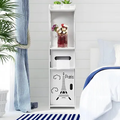 Image de Armoire de salle de bain autoportante avec 1 étagère et une porte, organisateur de rangement étroit, blanc, 80 x 20 x 20 cm