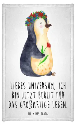 Produktbild von Mr. & Mrs. Panda Handtuch Pinguin Blumen - Weiß - Geschenk, Universum, Blumenkranz, gäste wc, Positiv, Geschenkidee, Gäste-WC, Motivation, Klein, Baumwollhandtuch