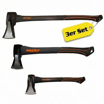 Produktbild von HECHT Axt 3er Set | 40cm Spaltbeil | 55cm Spaltaxt | 63cm Spaltaxt | Ergonomisch | Fiberglaskern