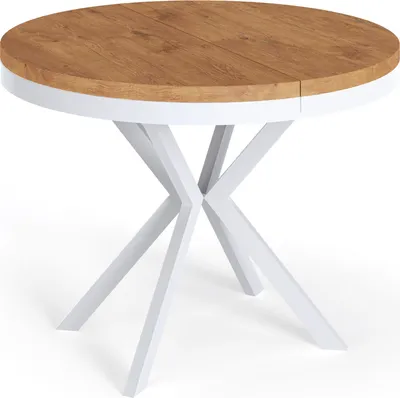 Produktbild von Runder Ausziehbarer Esstisch - Loft Style Tisch mit Weißen Metallbeinen - 120 bis 200 cm - Industrieller Tisch für Wohnzimmer - Kompakt - 120 cm - Lancelot Eiche
