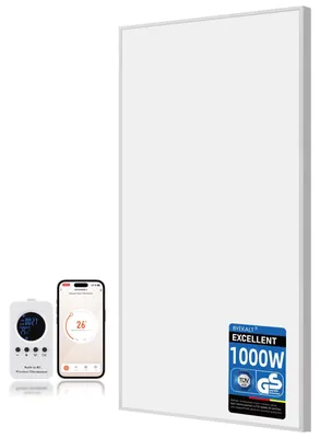 Image de Radiateur infrarouge électrique - 1000 W - Blanc - Économe en énergie - Montage mural - Adapté aux salles de bain et aux salons