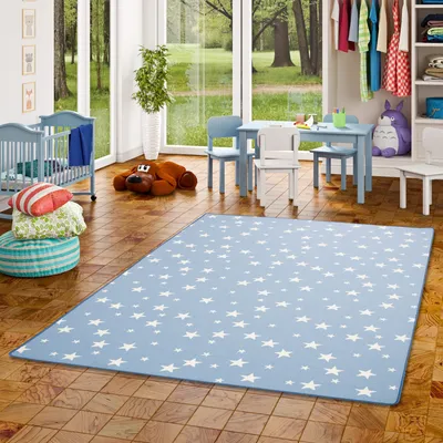 Produktbild von Kinder Spiel Teppich Sterne Blau, Größe:133x133 cm