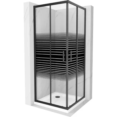 Obrázek produktu pro Mexen Rio čtvercový sprchový kout 80 x 80 cm, Pruhy, Černá + sprchová vanička Flat, Bílá - 860-080-080-70-20-4010B