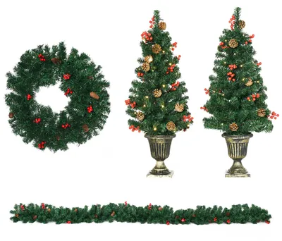 Immagine prodotto di Set Decorazioni Natalizie 4 Pezzi 2 Alberelli di Natale Ø40x90 cm Ghirlanda Natalizia e di Natale