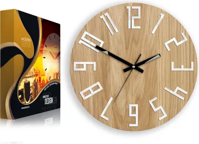 Produktbild von ModernClock, Wanduhr, Wohnzimmer, 33cm, große Wanduhr aus Eiche, Slim uhr